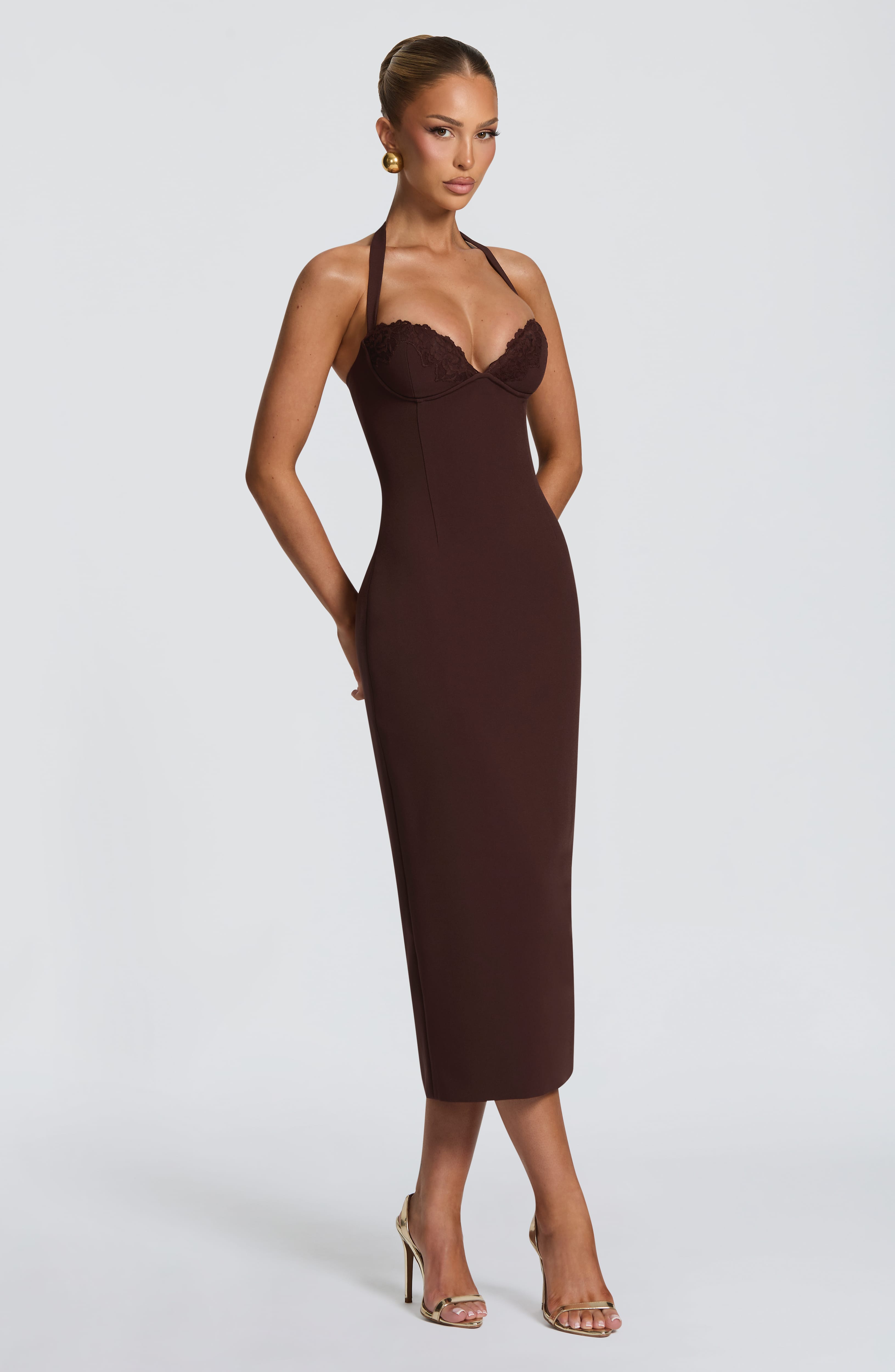 Cassia Midi Dress - Plum Brown - Image 3