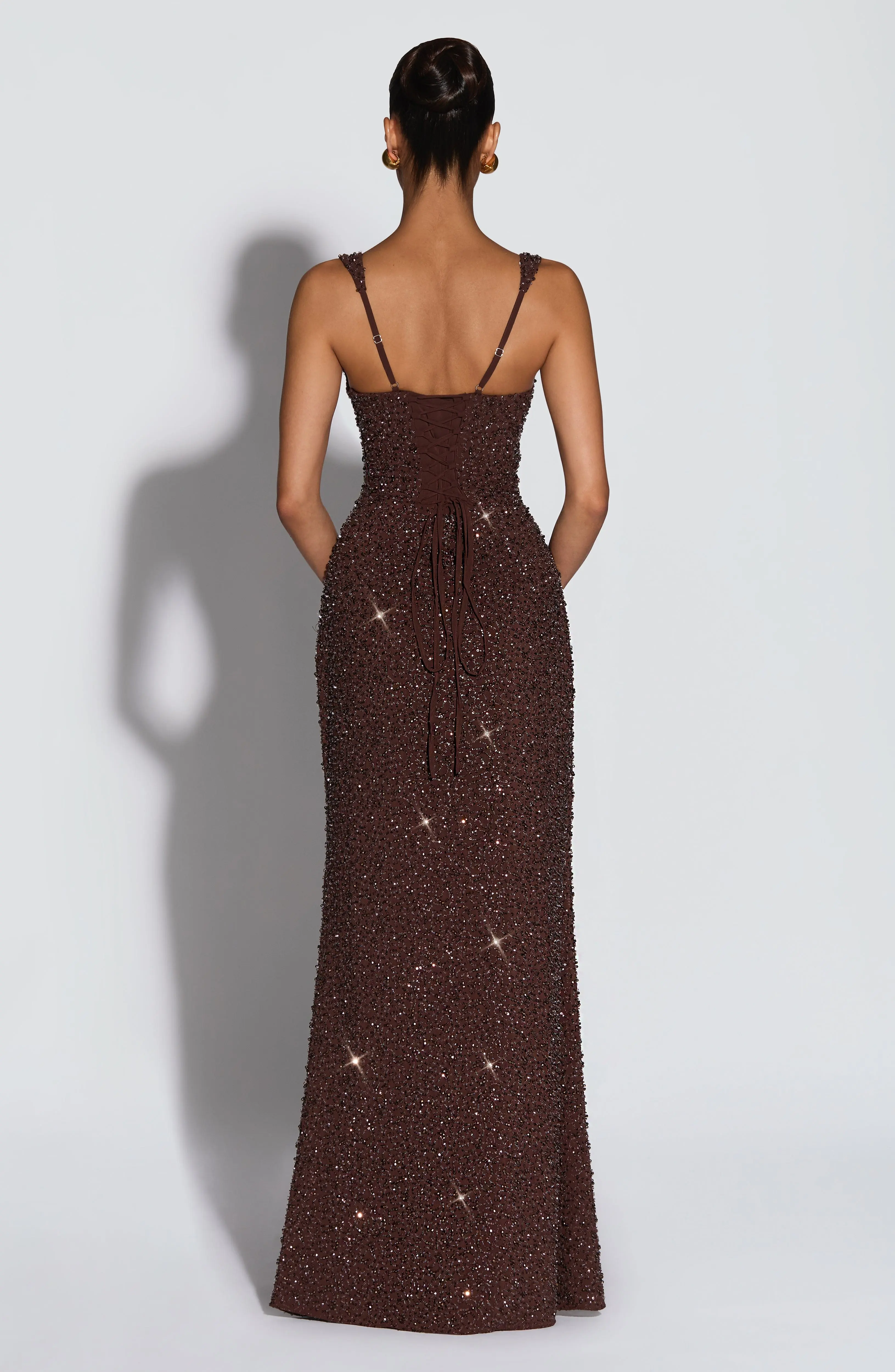 Calanthe Maxi Dress - Plum Brown Sparkle - Image 3