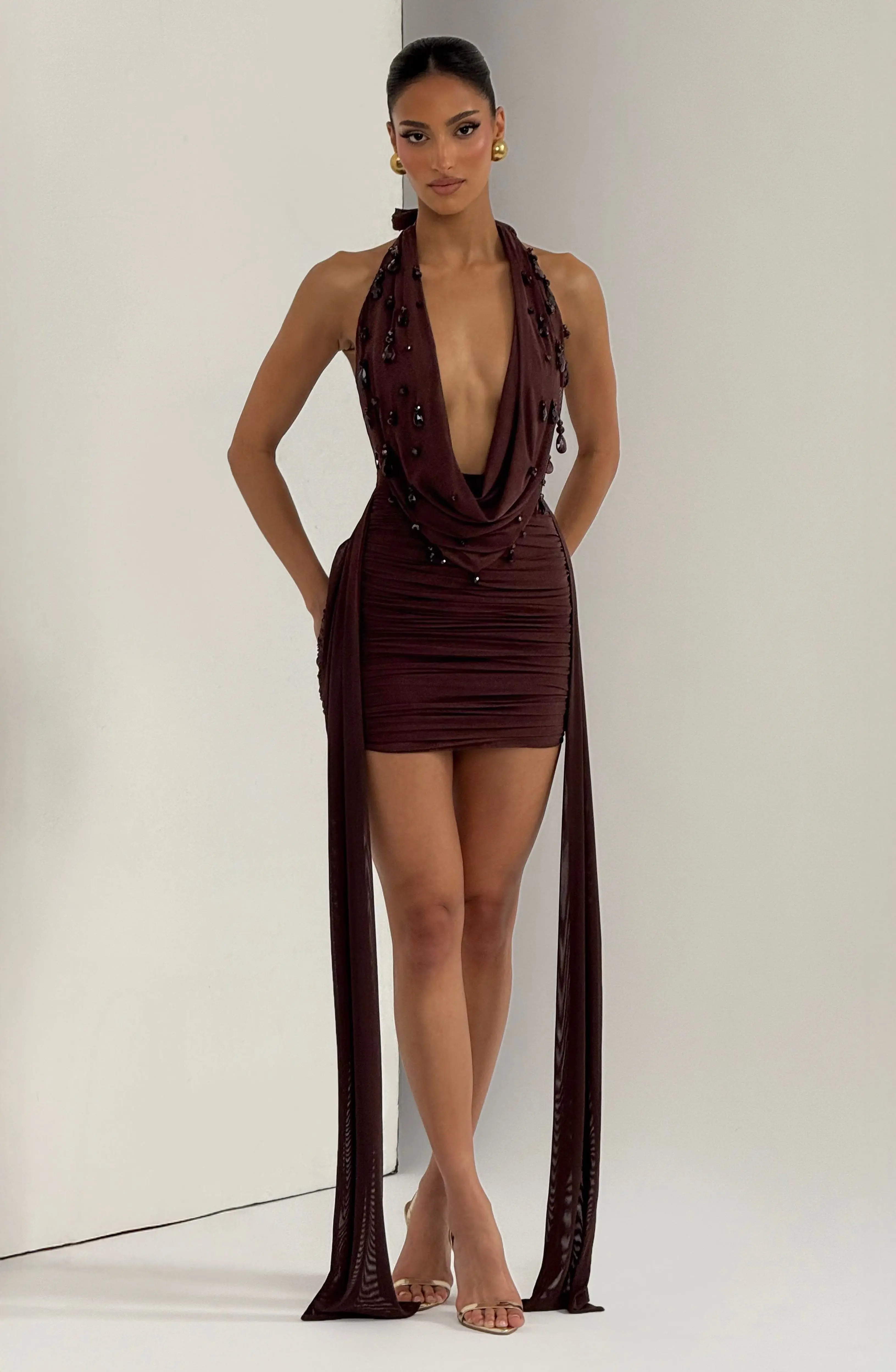Melona Mini Dress - Plum Brown - Image 6