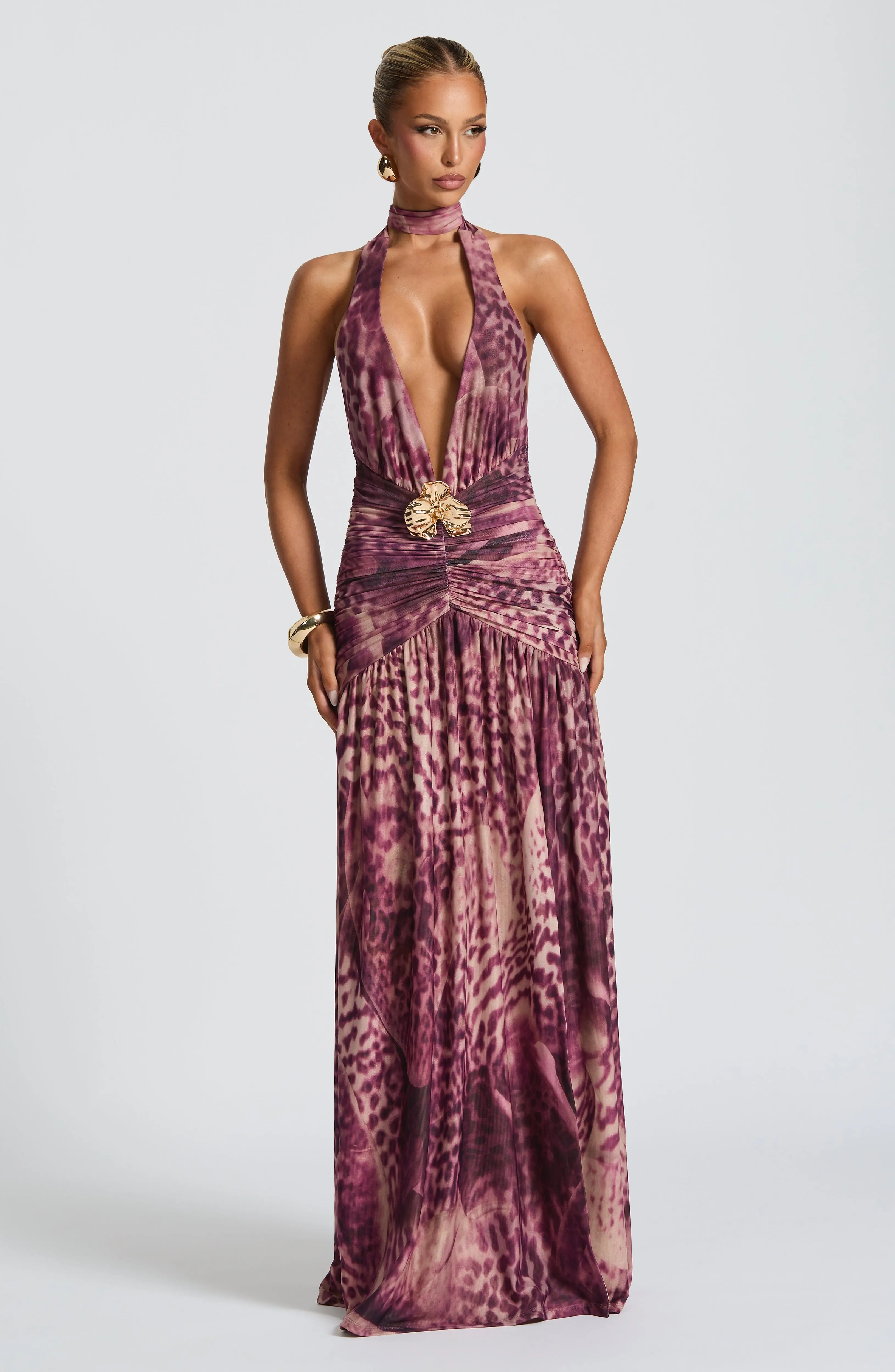 Melania Maxi Dress - Magenta Orchid Print - Image 7