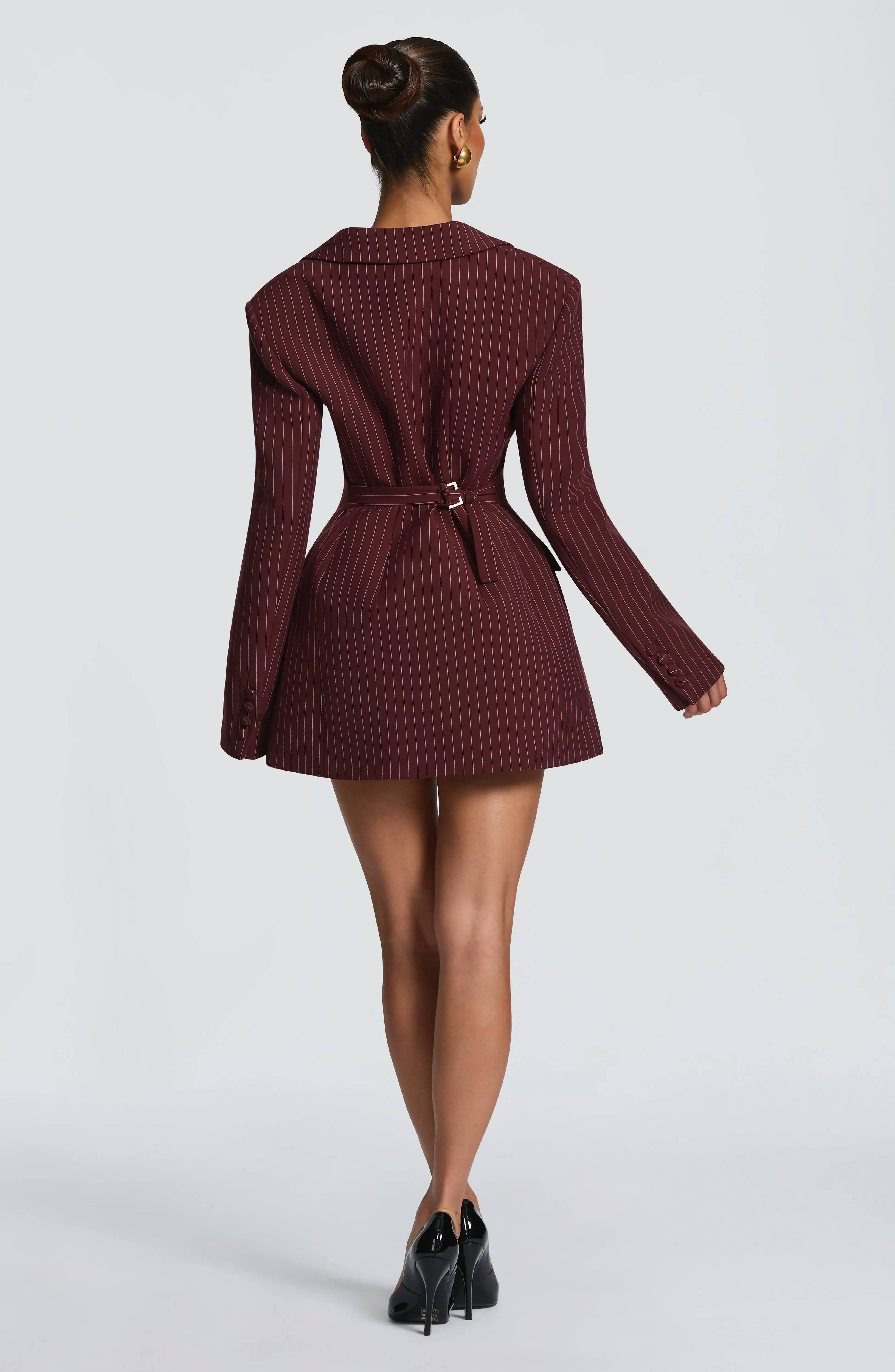 Elvira Mini Dress - Burgundy Pinstripe - Image 2