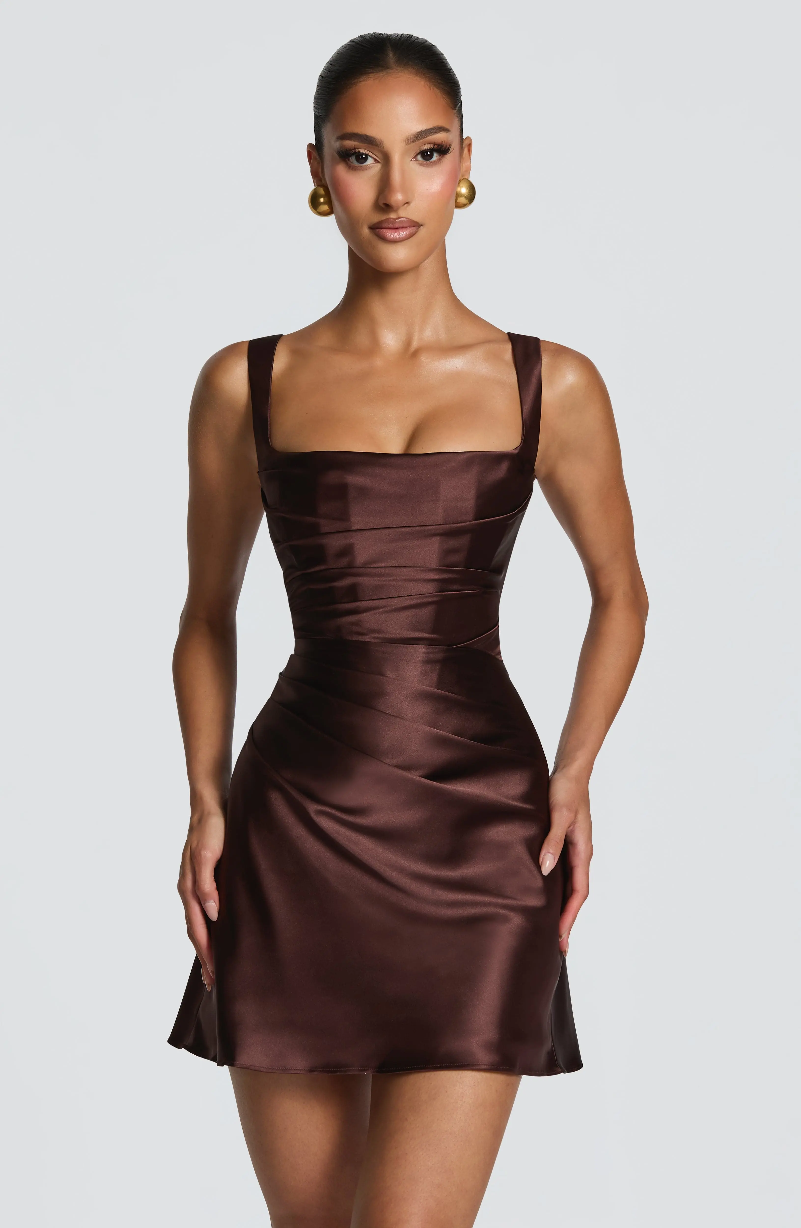 Calanthe Mini Dress - Plum Brown - Image 5