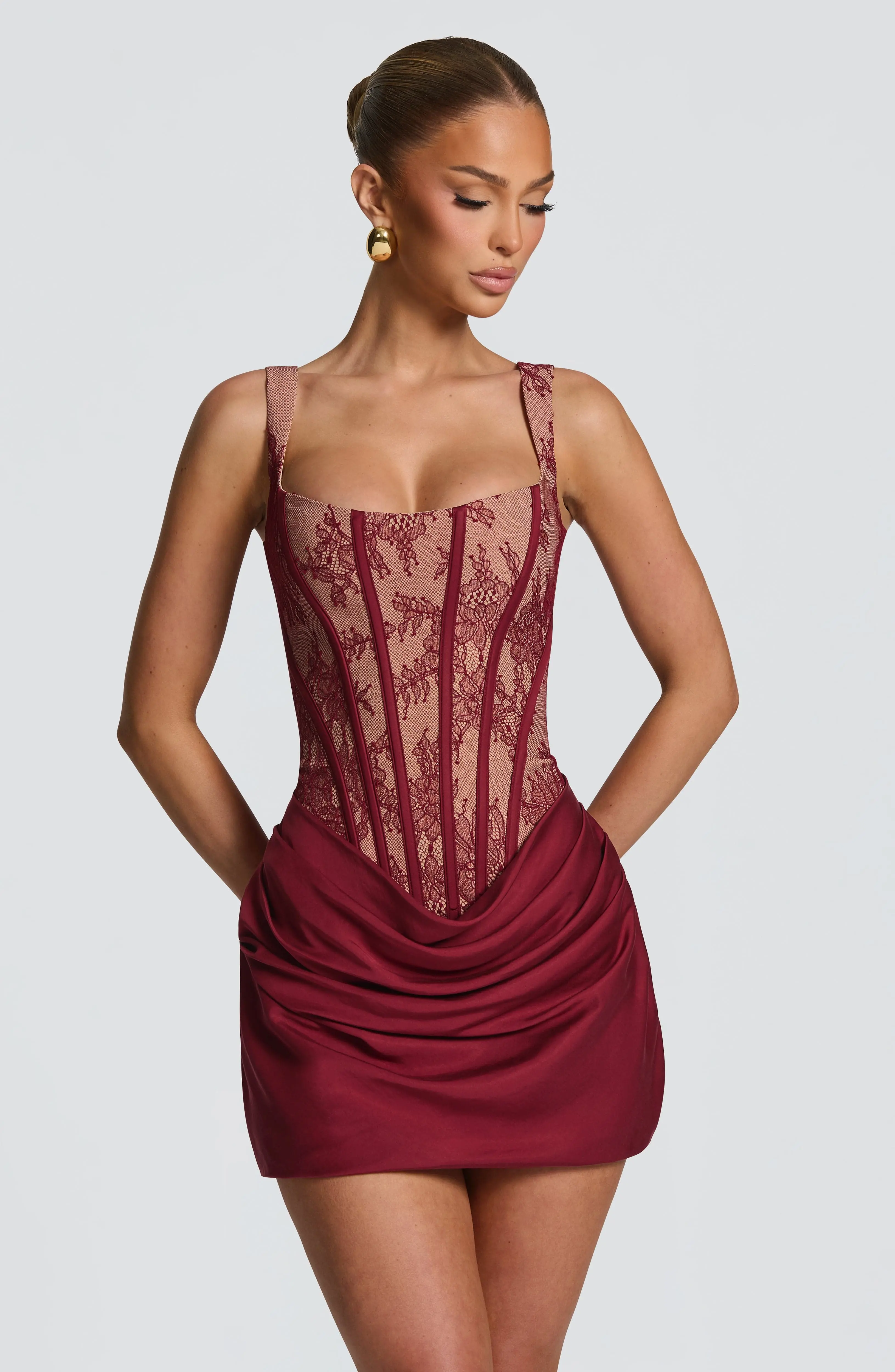 Cornelia Mini Dress - Burgundy Lace - Image 4