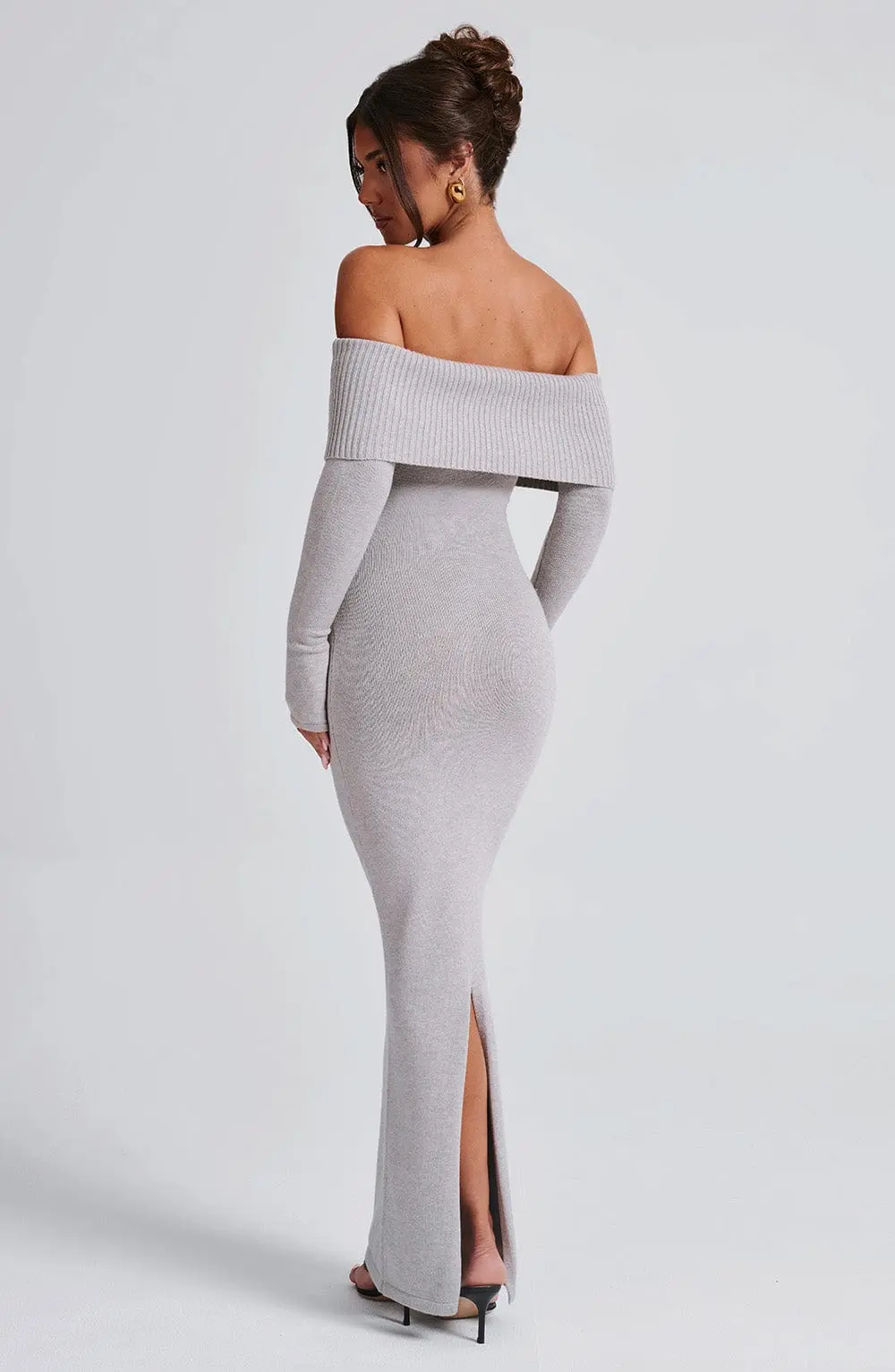 Beverley Knit Maxi Dress - Light Grey Marl - Image 6