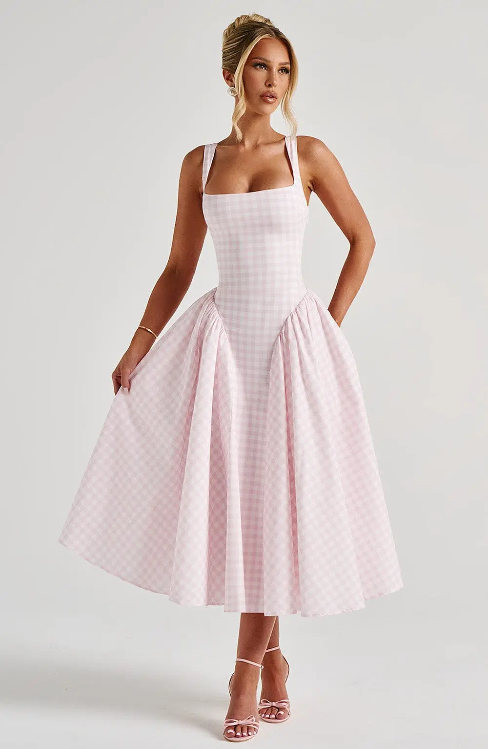 Sherrie Midi Dress - Blush Gingham - Image 5