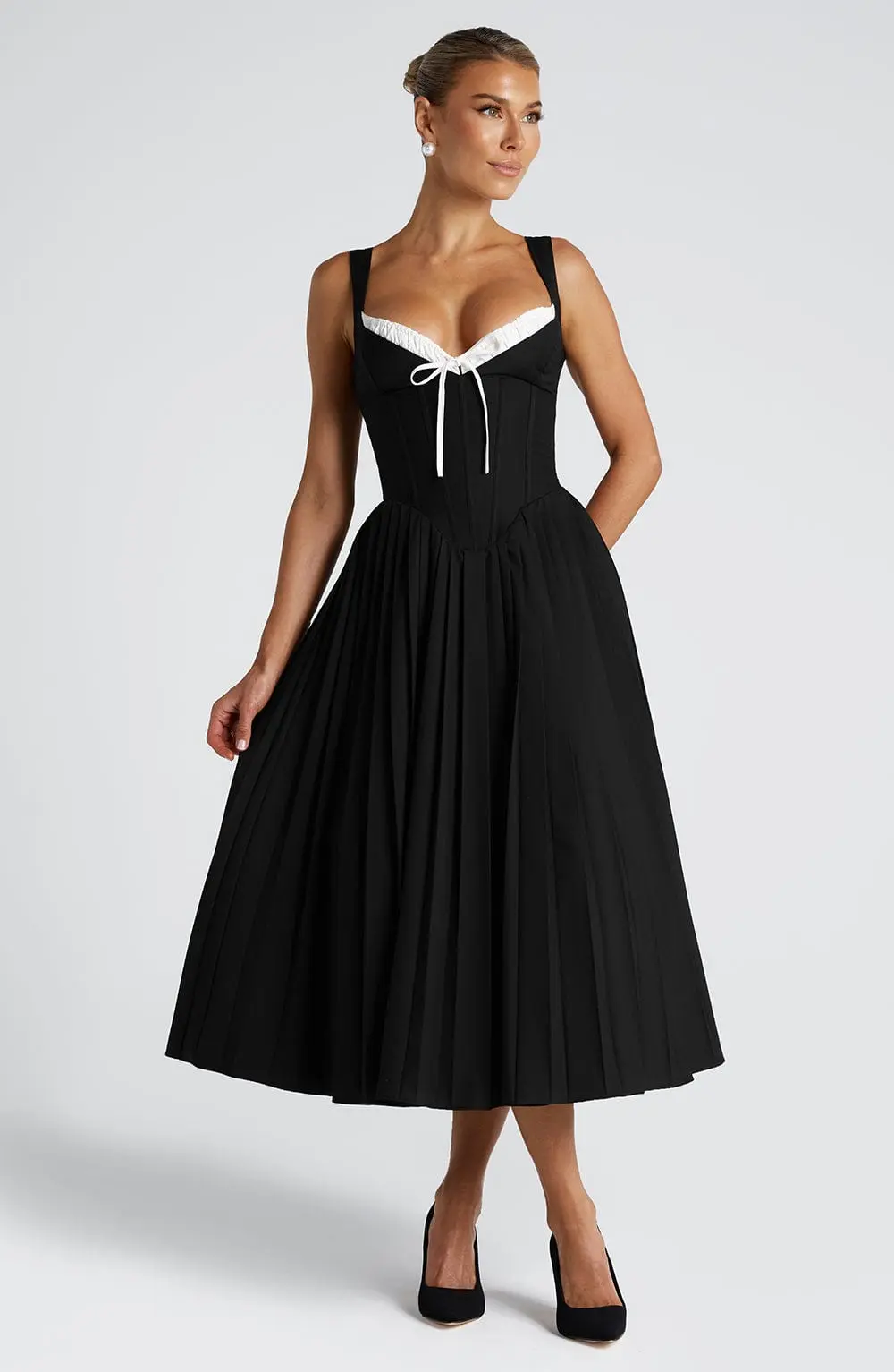 Natassia Midi Dress - Black/White - Image 2