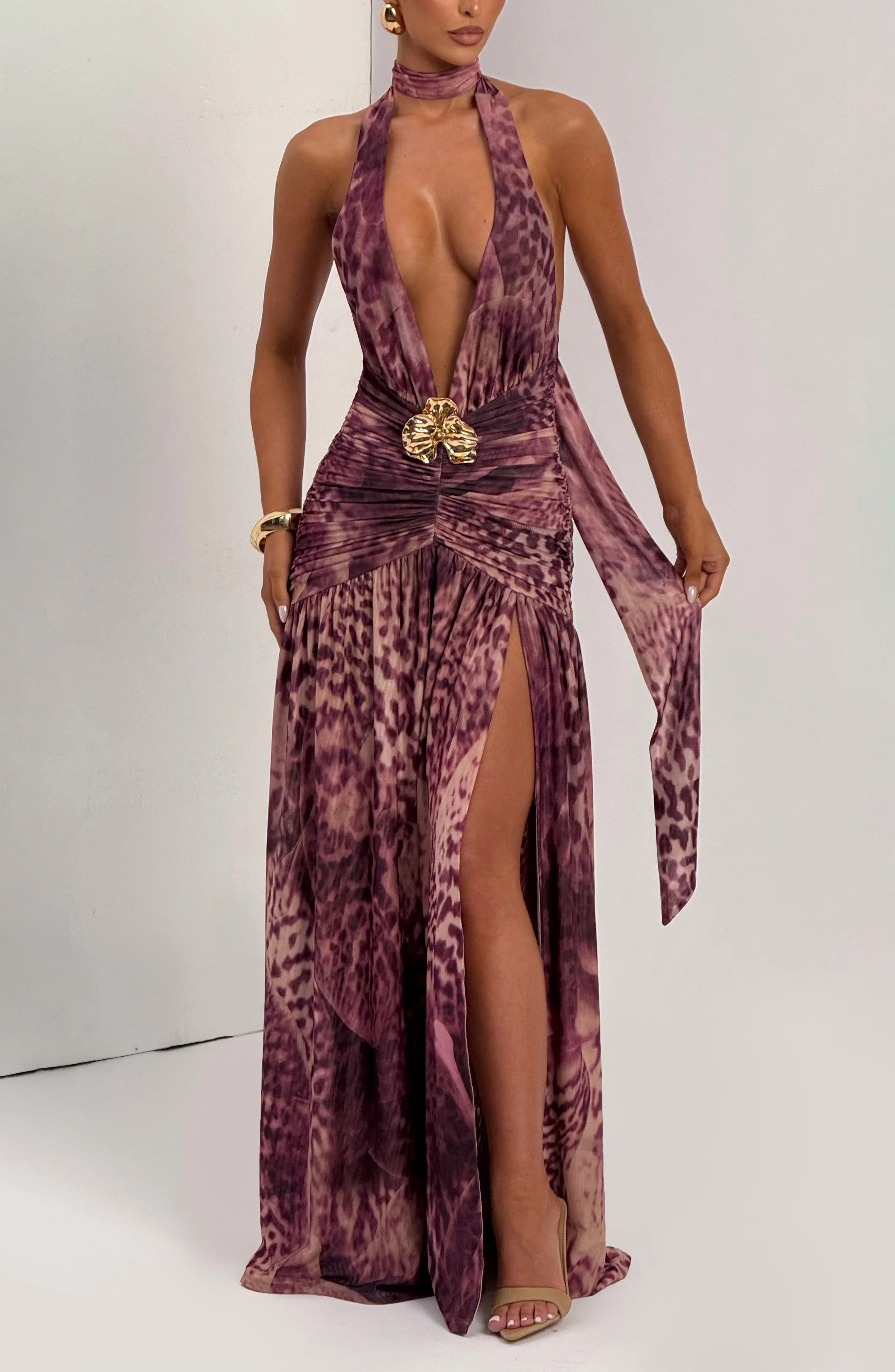 Melania Maxi Dress - Magenta Orchid Print - Image 11