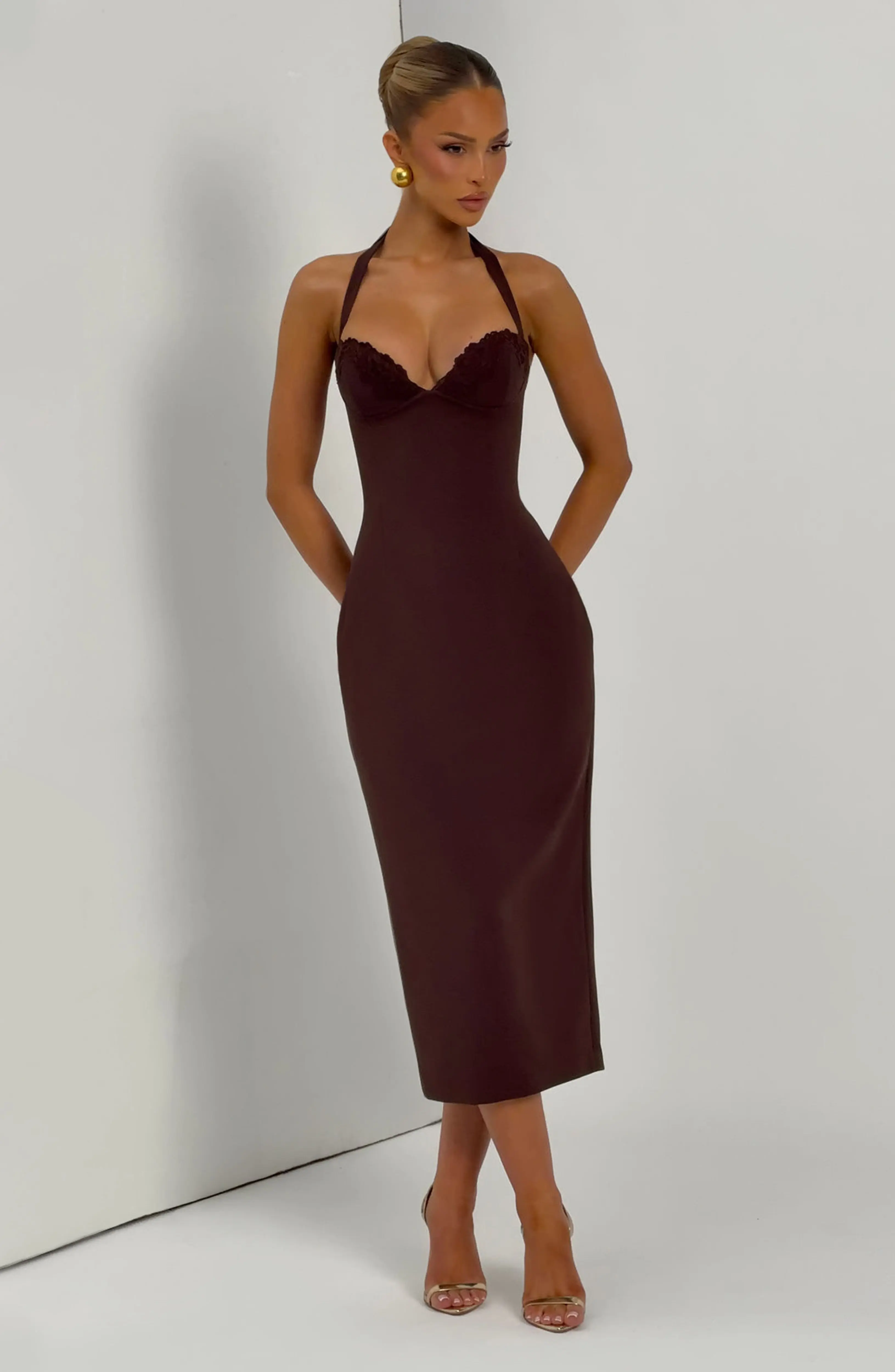 Cassia Midi Dress - Plum Brown - Image 5