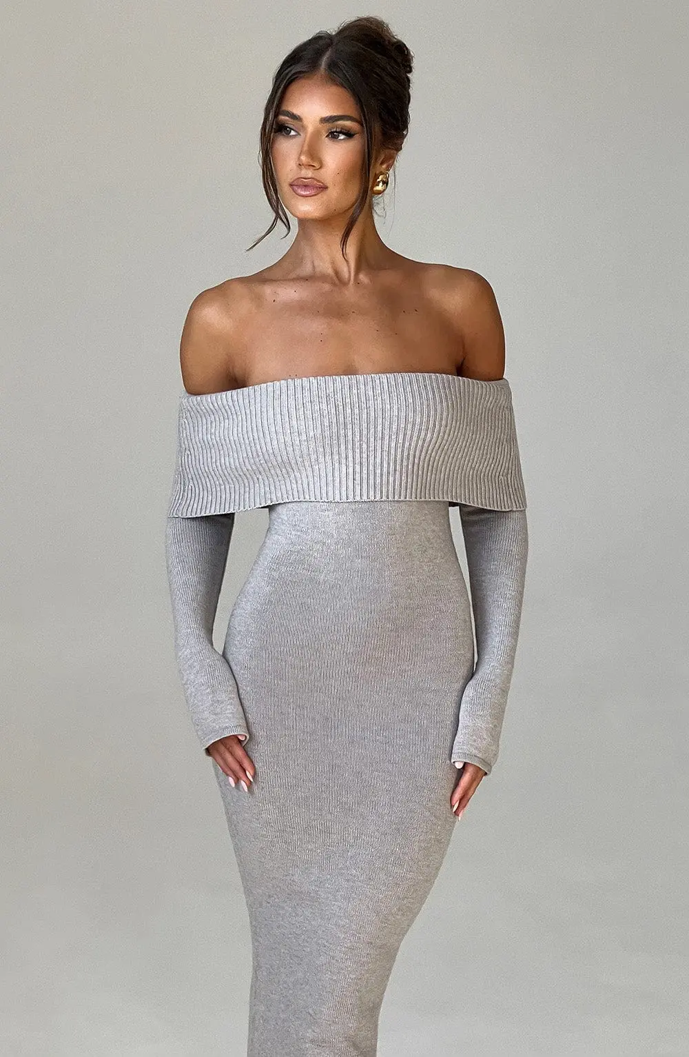Beverley Knit Maxi Dress - Light Grey Marl - Image 12