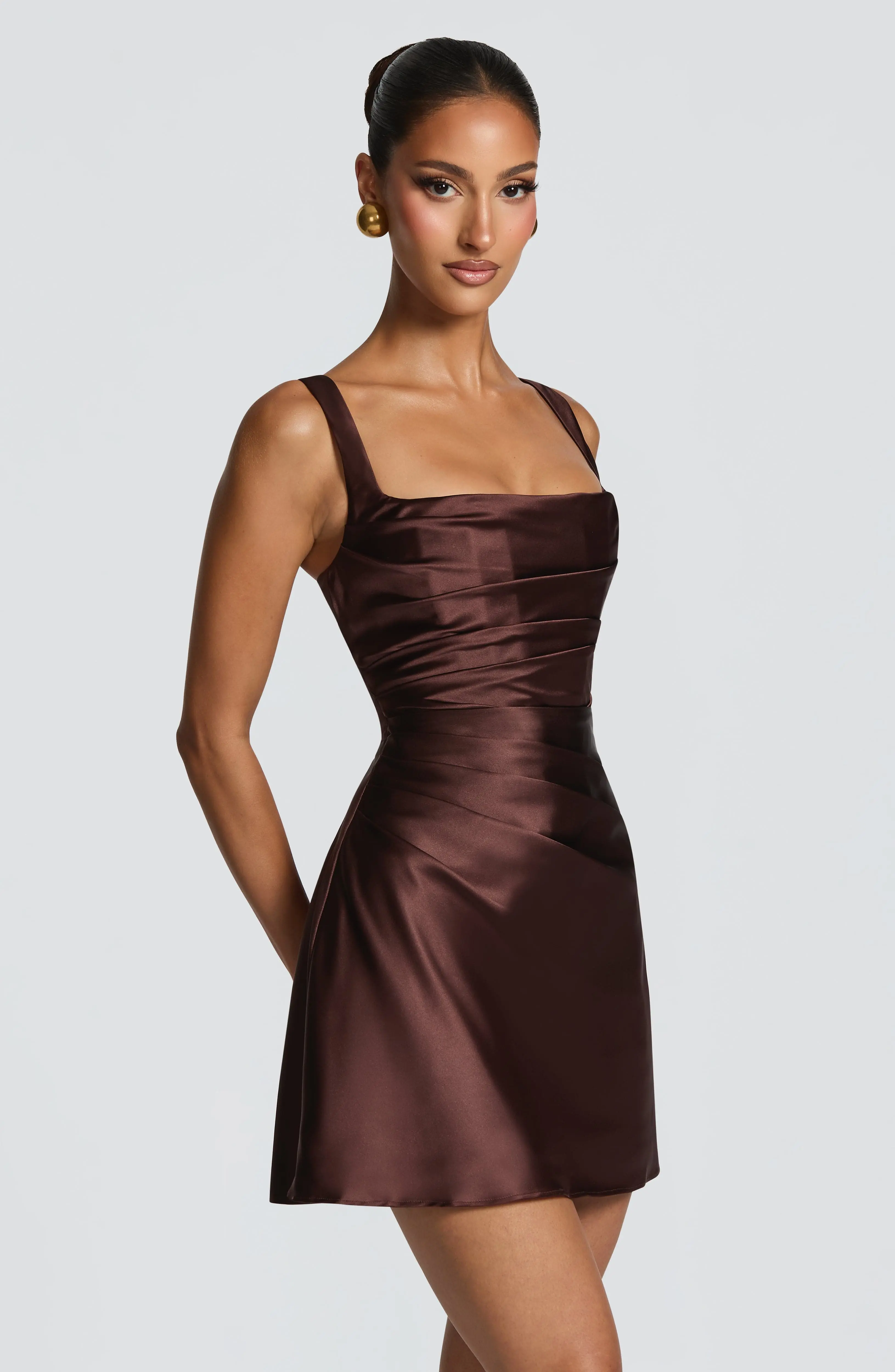 Calanthe Mini Dress - Plum Brown - Image 2