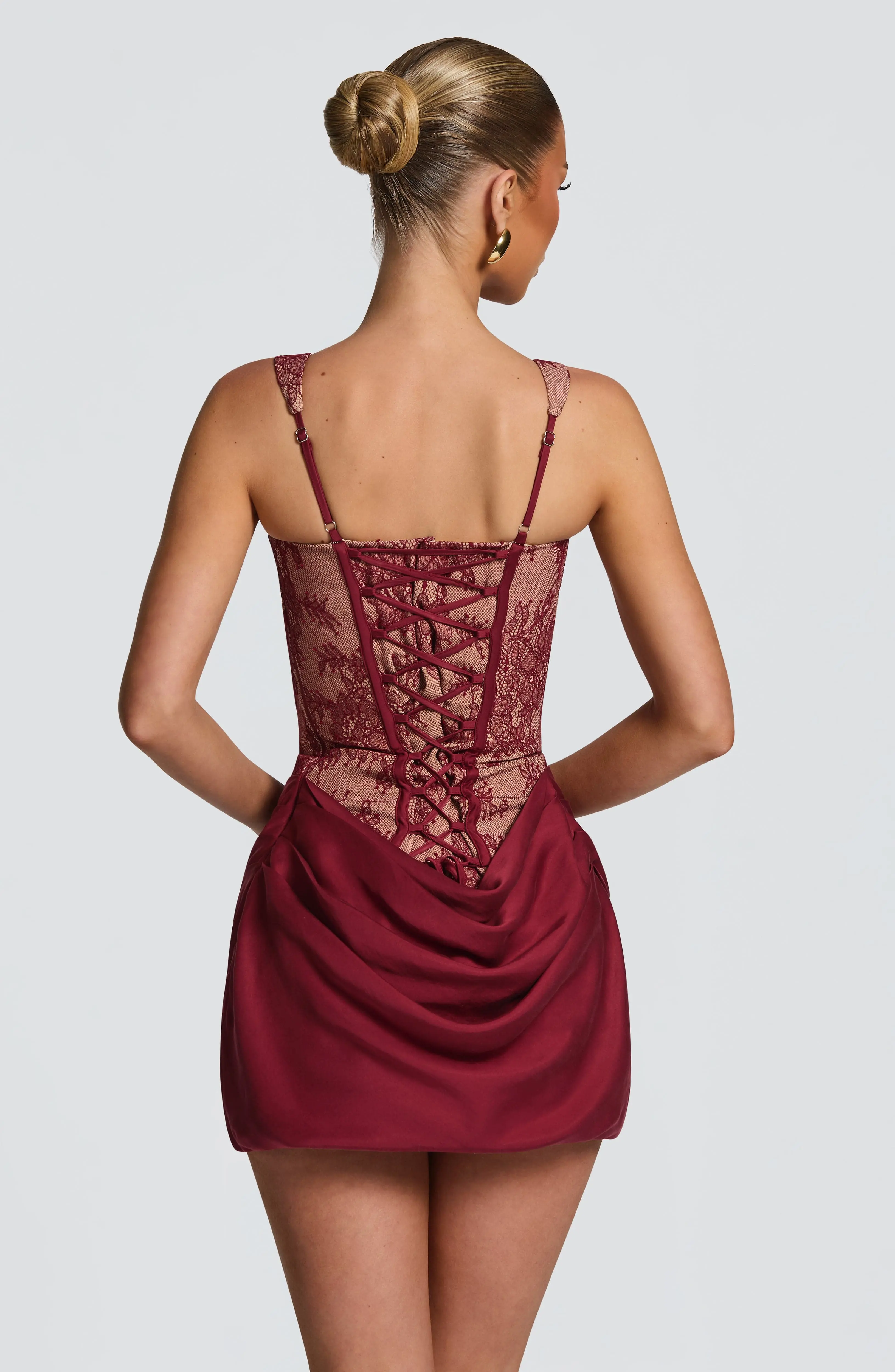 Cornelia Mini Dress - Burgundy Lace - Image 2