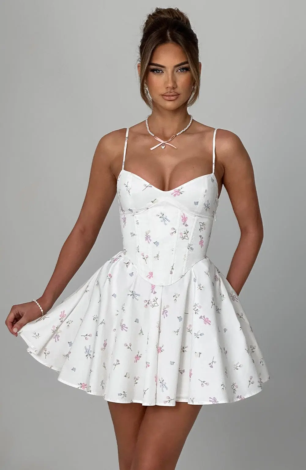Analeigh Mini Dress - White Multi Floral Print - Image 2