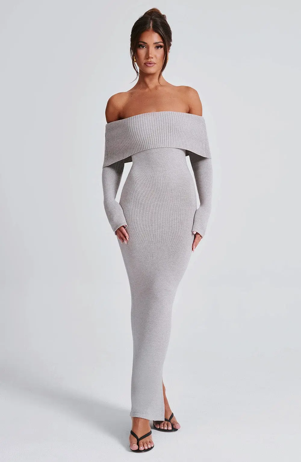 Beverley Knit Maxi Dress - Light Grey Marl - Image 7