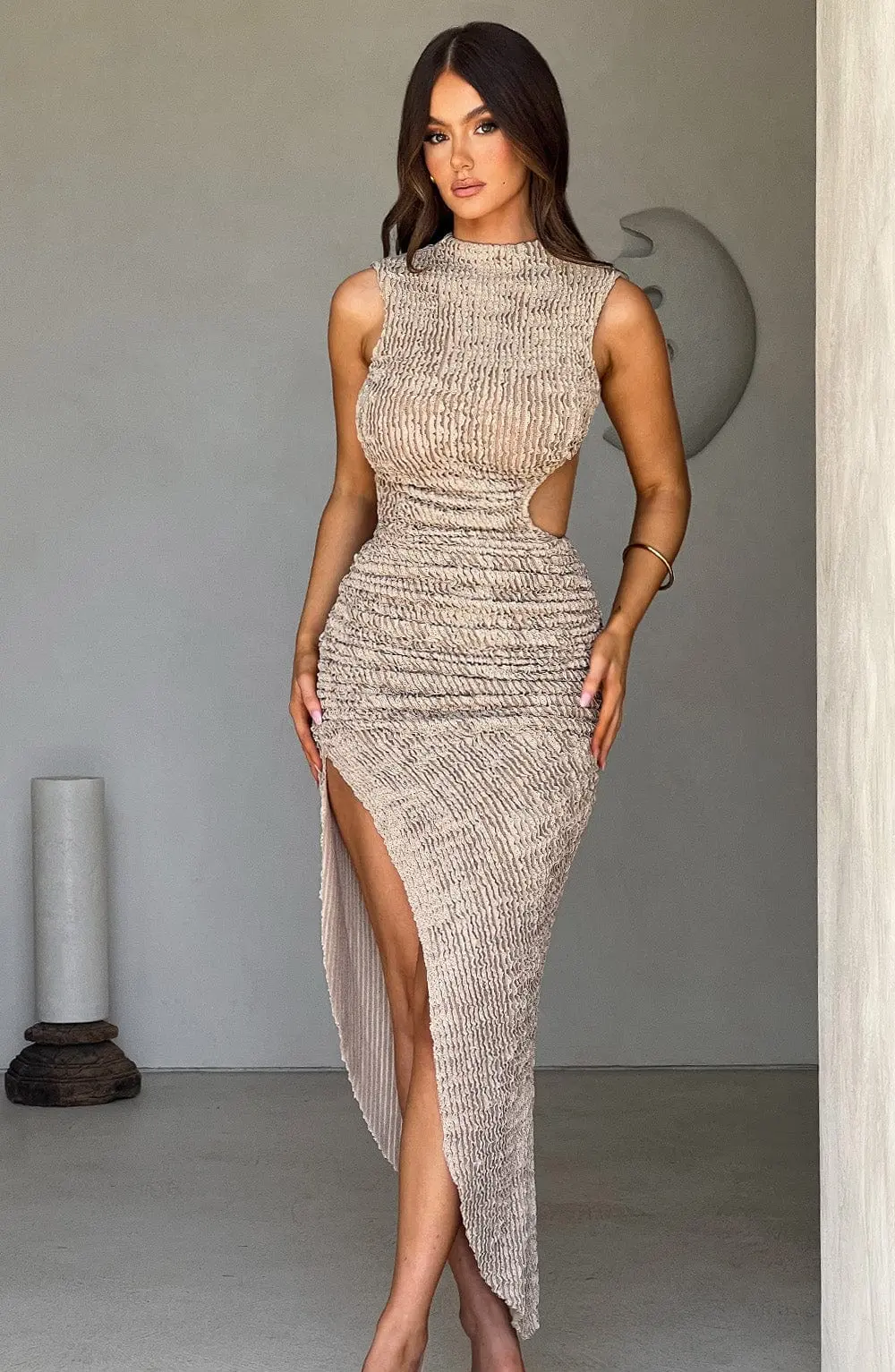 Aphrodite Midi Dress - Beige - Image 3