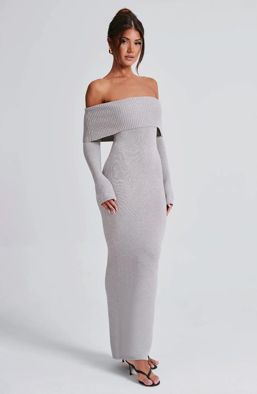 Beverley Knit Maxi Dress - Light Grey Marl - Image 9