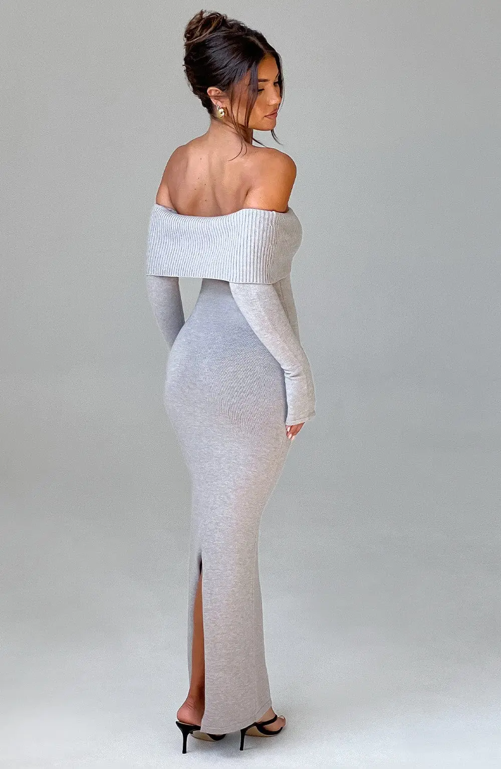 Beverley Knit Maxi Dress - Light Grey Marl - Image 3