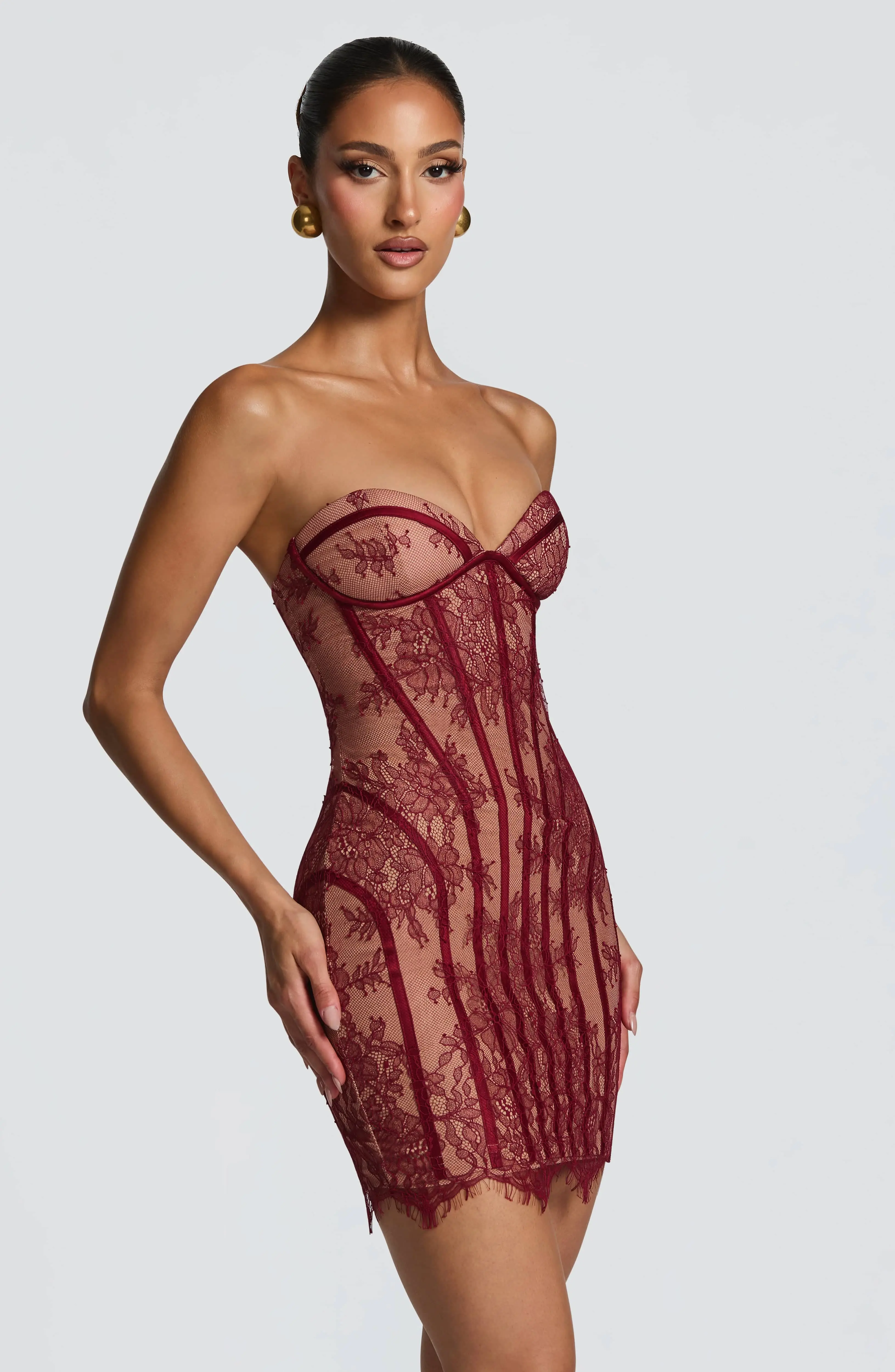 Sian Mini Dress - Burgundy - Image 3