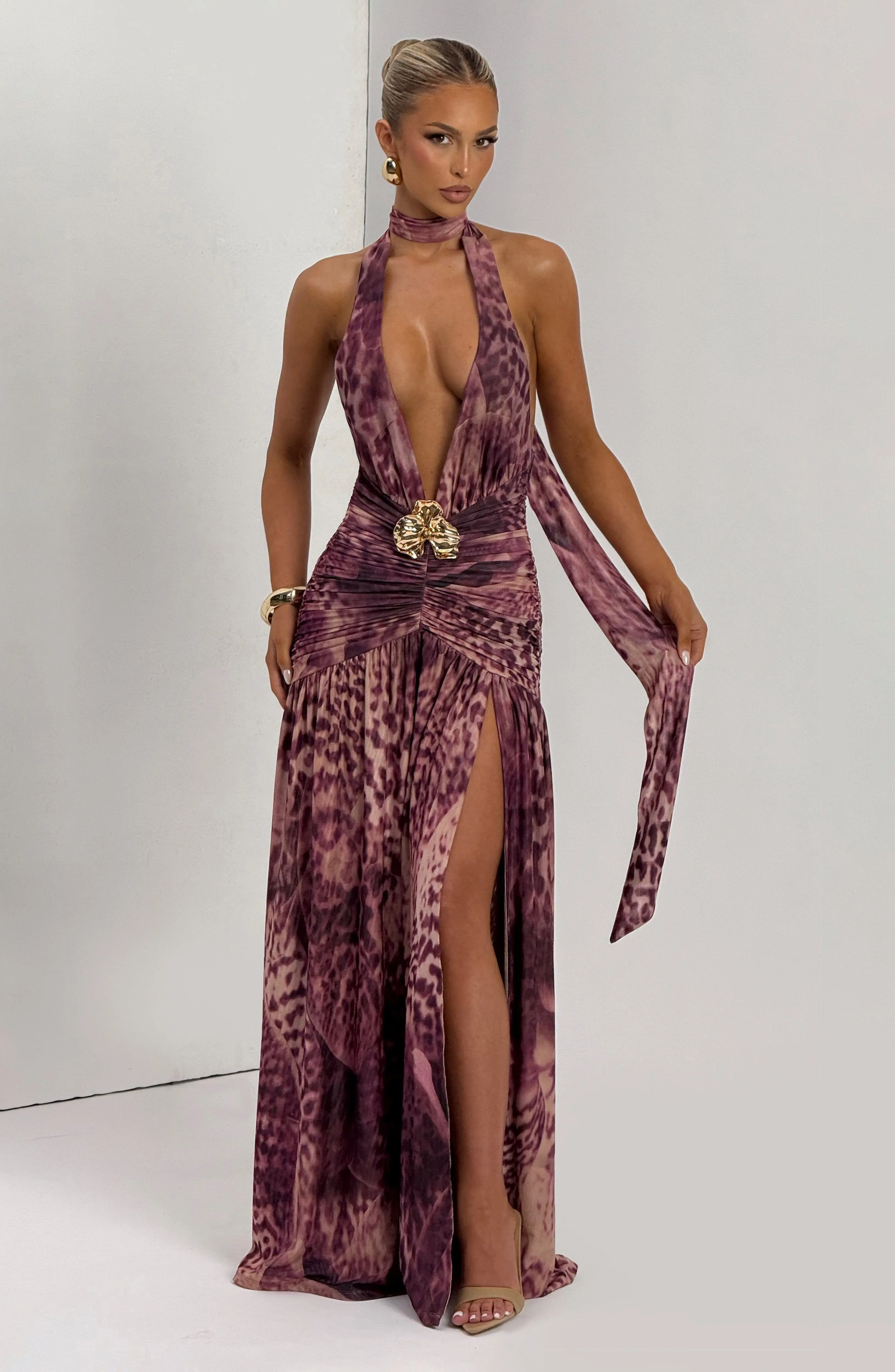 Melania Maxi Dress - Magenta Orchid Print - Image 10