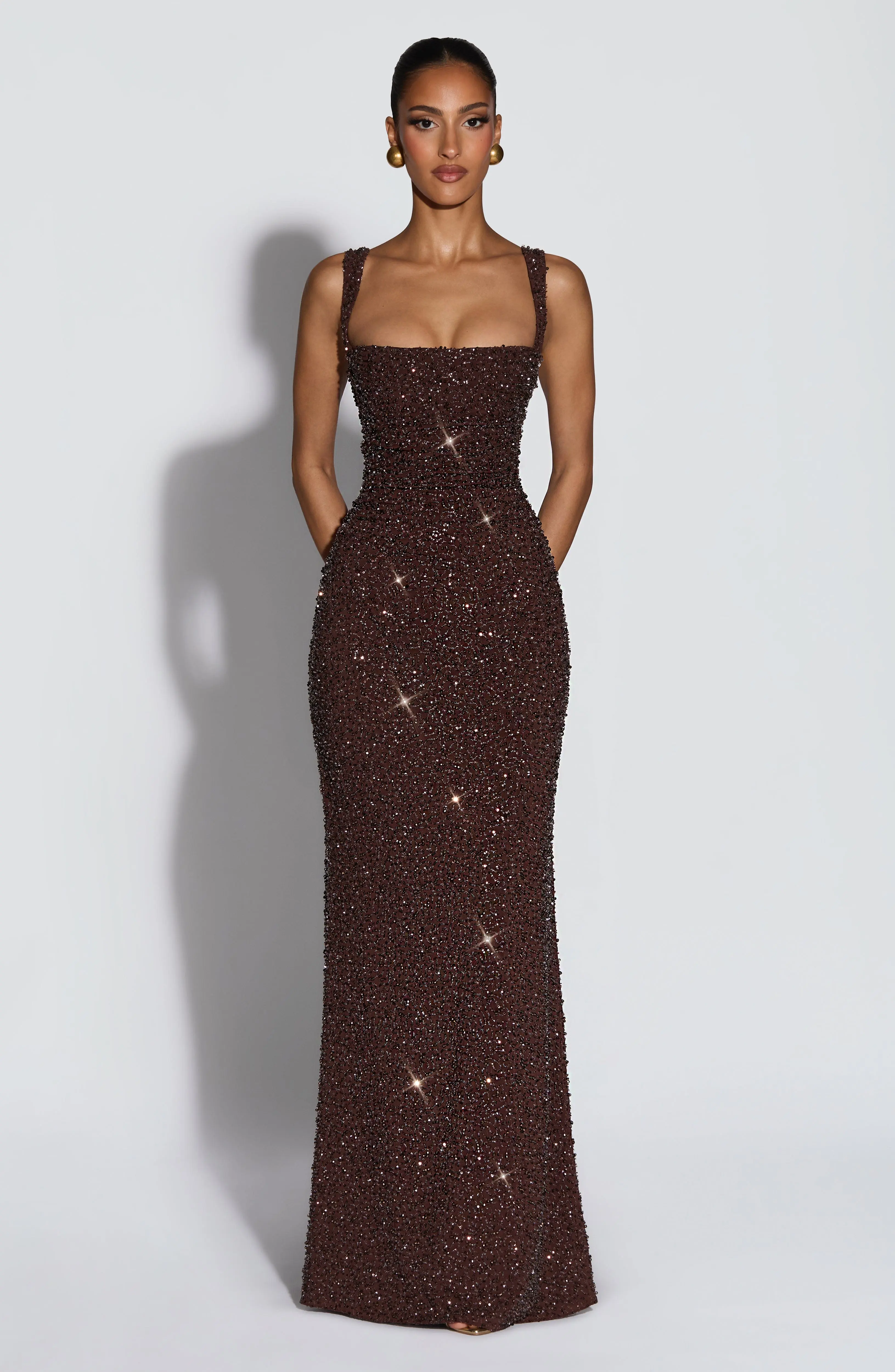 Calanthe Maxi Dress - Plum Brown Sparkle - Image 8