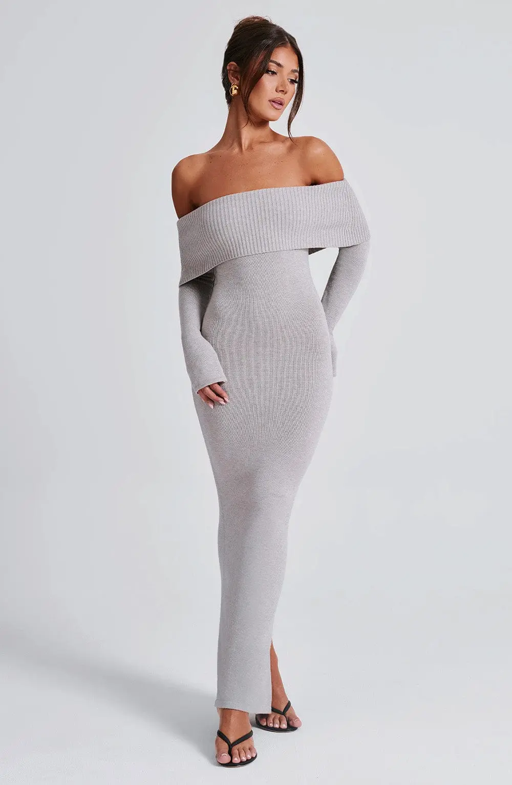 Beverley Knit Maxi Dress - Light Grey Marl - Image 11