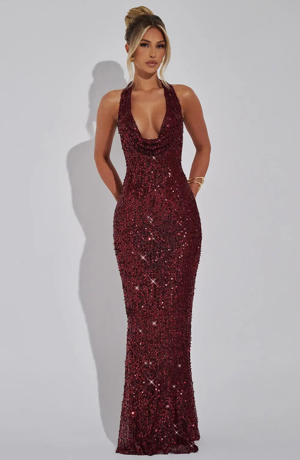 Lorena Maxi Dress - Wine Lined - Image 4