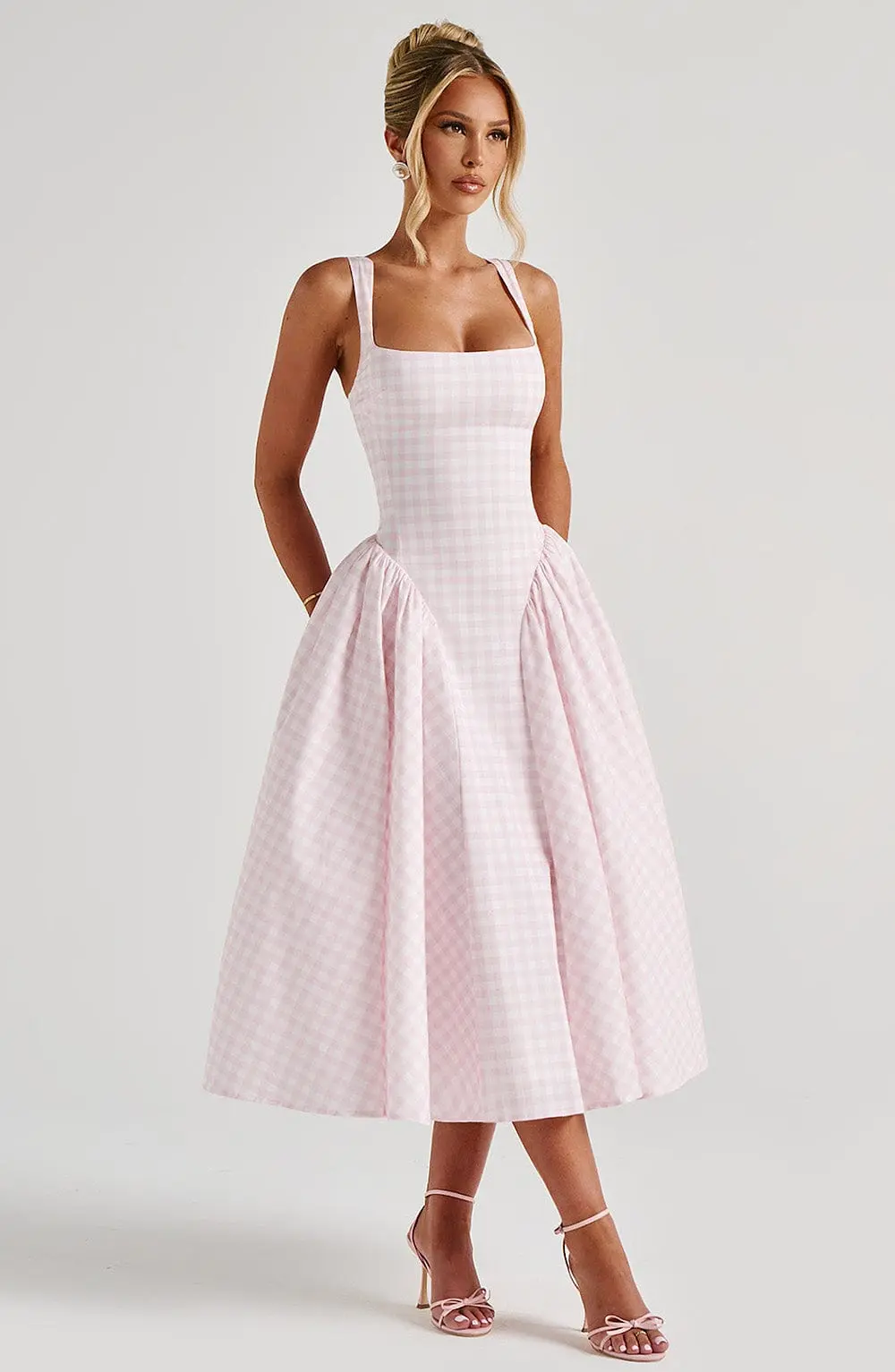 Sherrie Midi Dress - Blush Gingham - Image 4