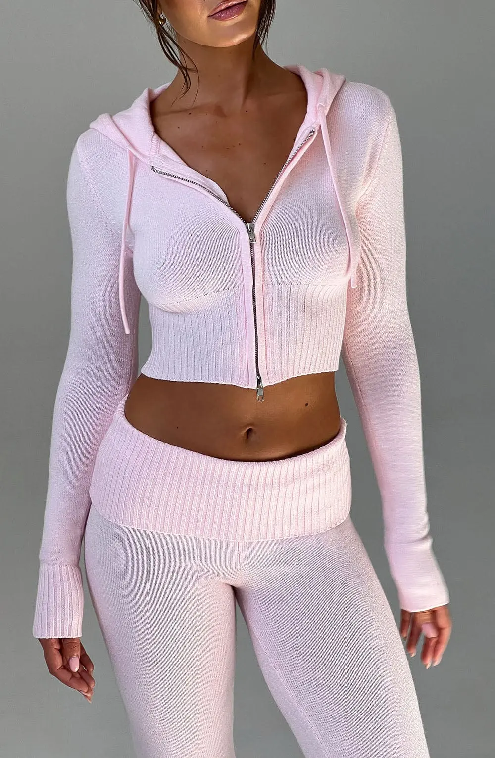 Portia Knit Hoodie - Pink - Image 6