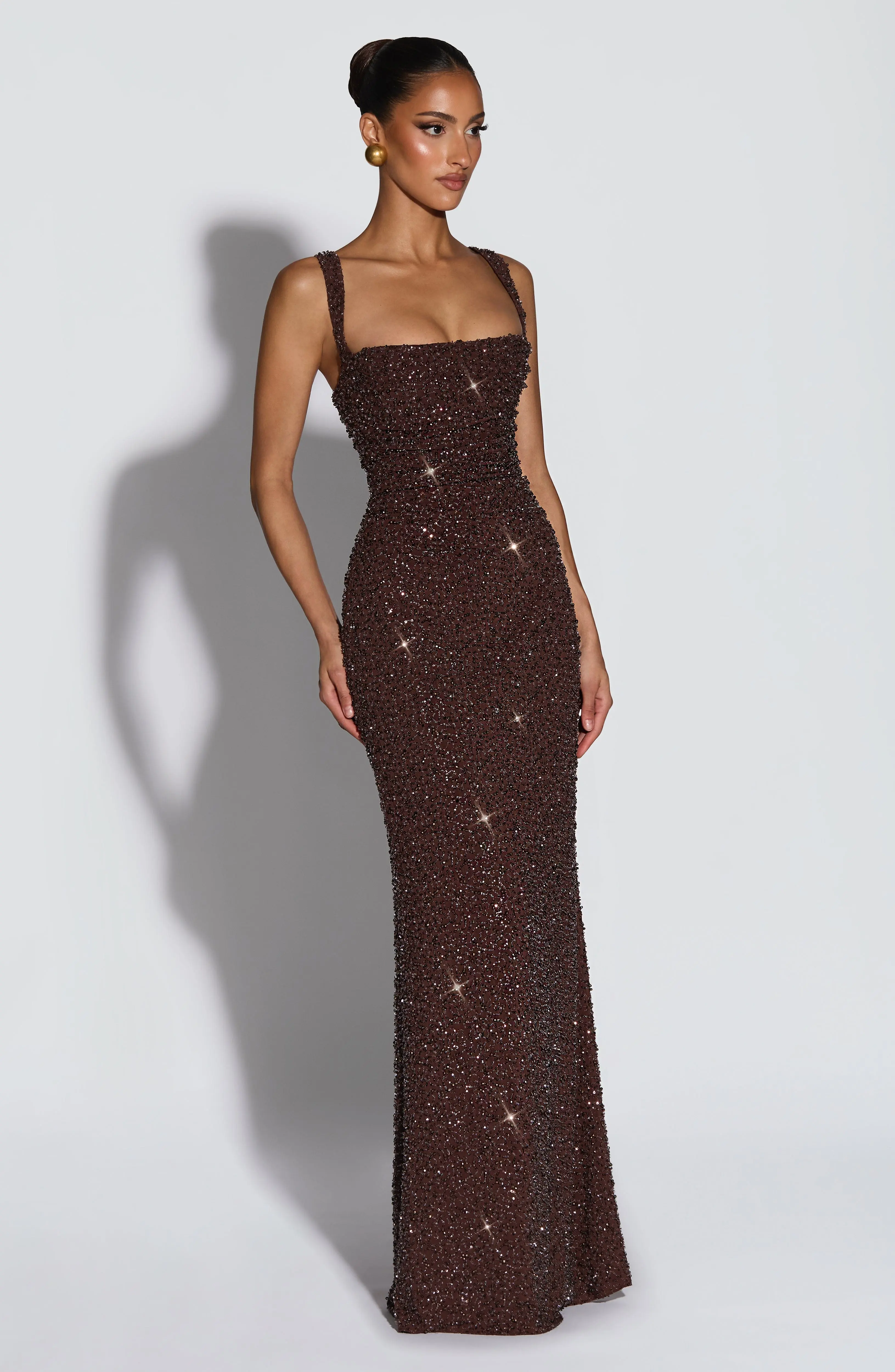 Calanthe Maxi Dress - Plum Brown Sparkle - Image 6