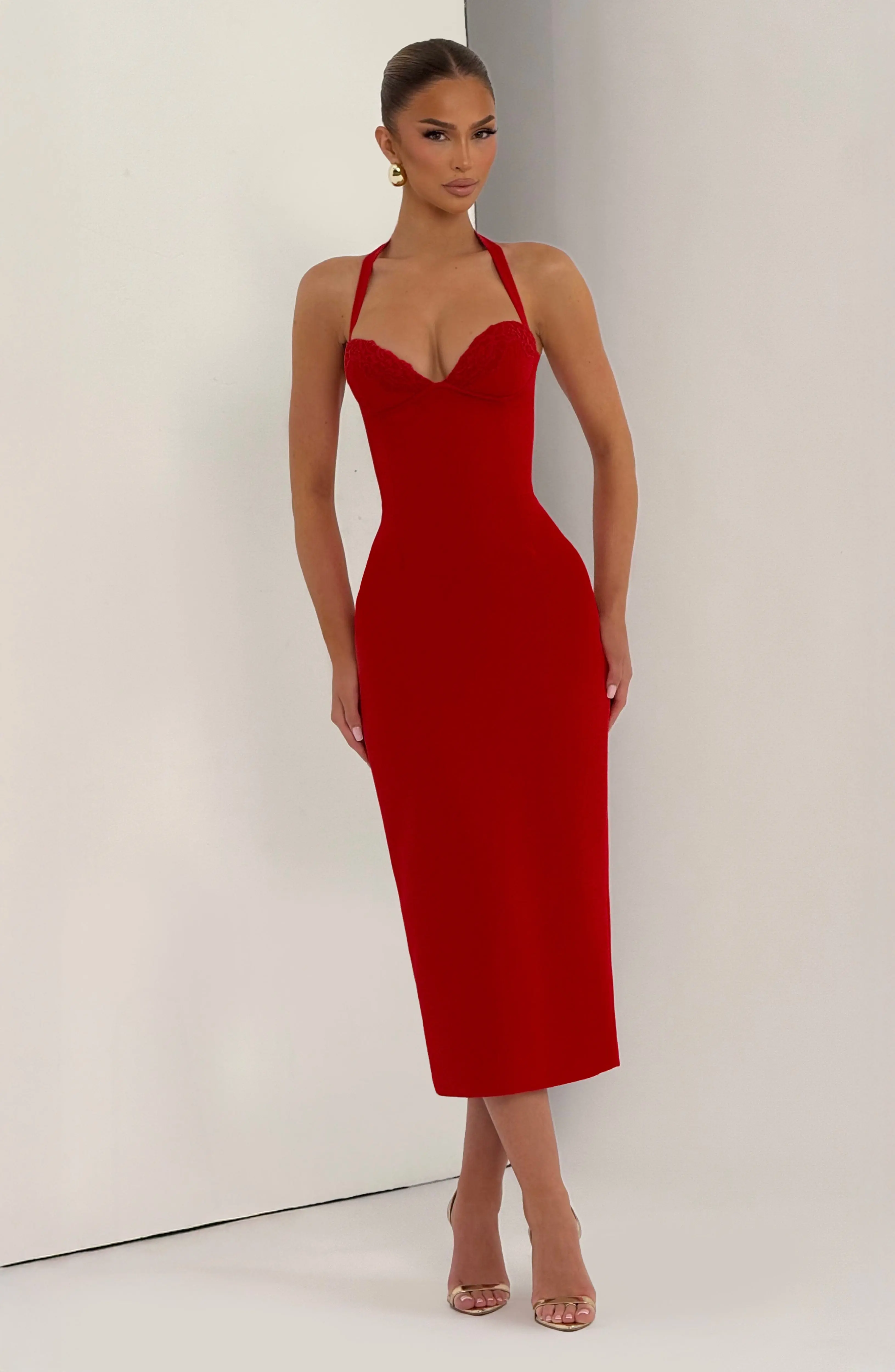 Cassia Midi Dress - Red - Image 7