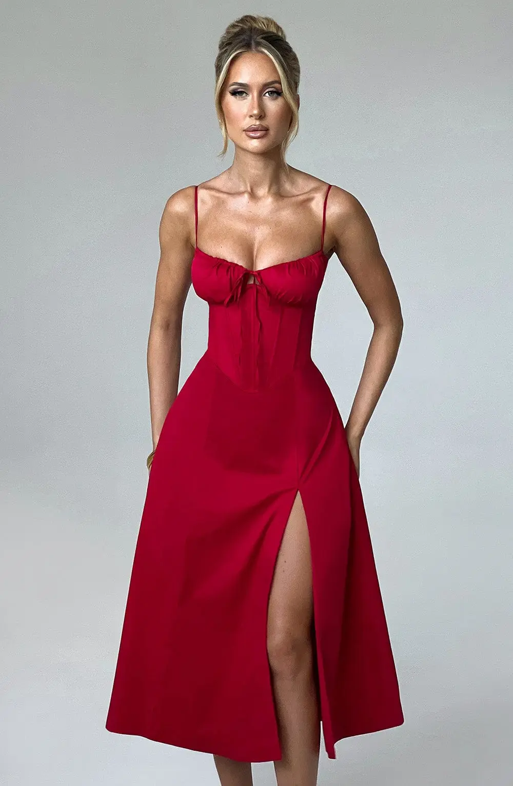 Deanna Midi Dress - Red - Image 3