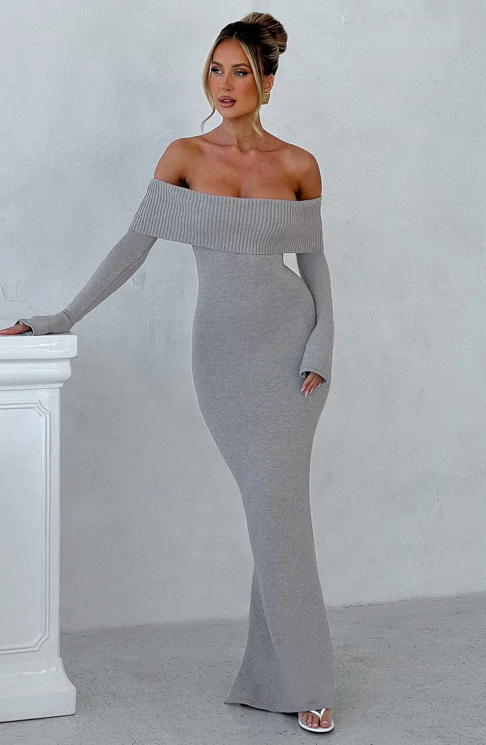 Beverley Knit Maxi Dress - Light Grey Marl - Image 13