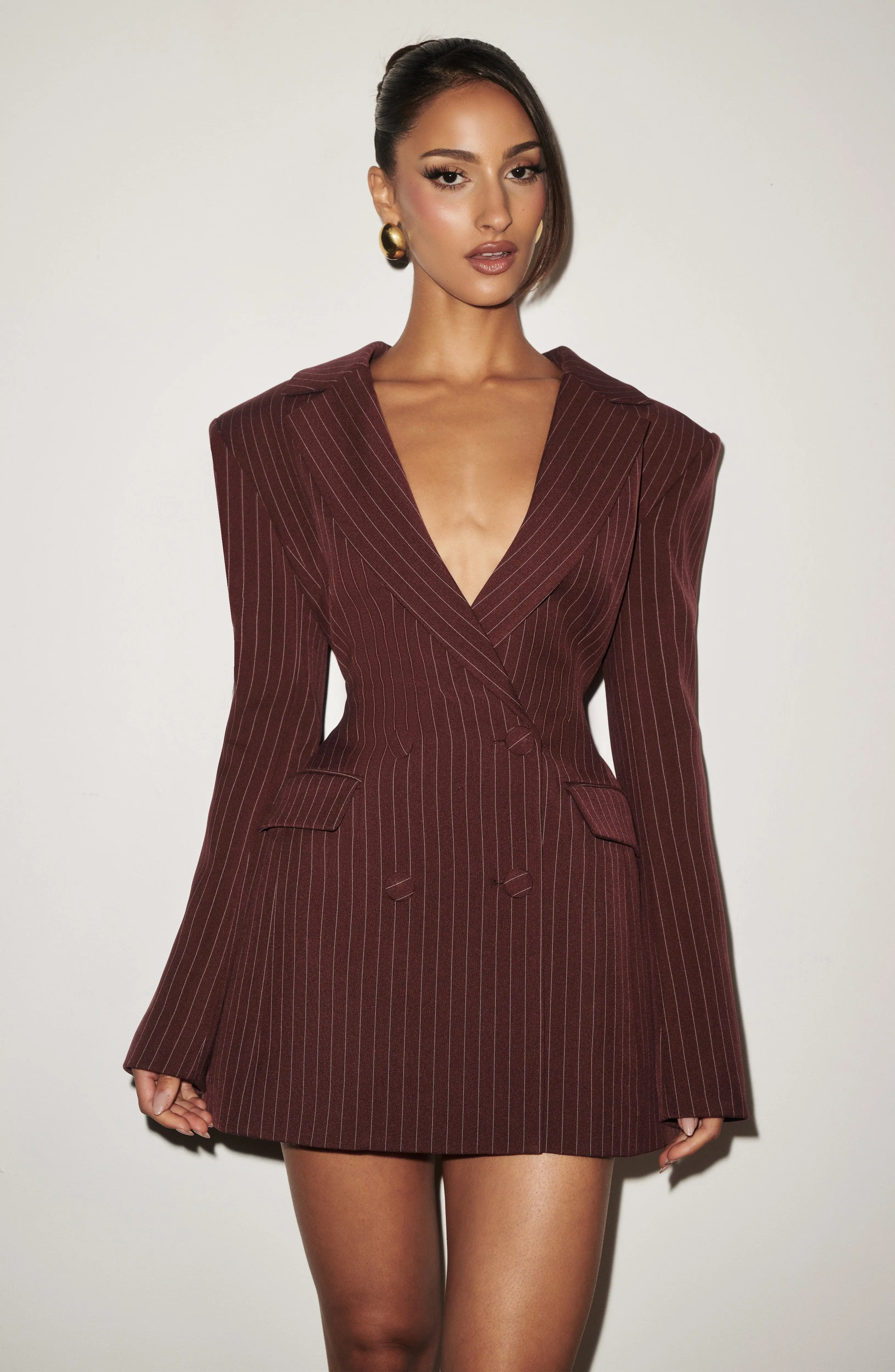 Elvira Mini Dress - Burgundy Pinstripe - Image 3