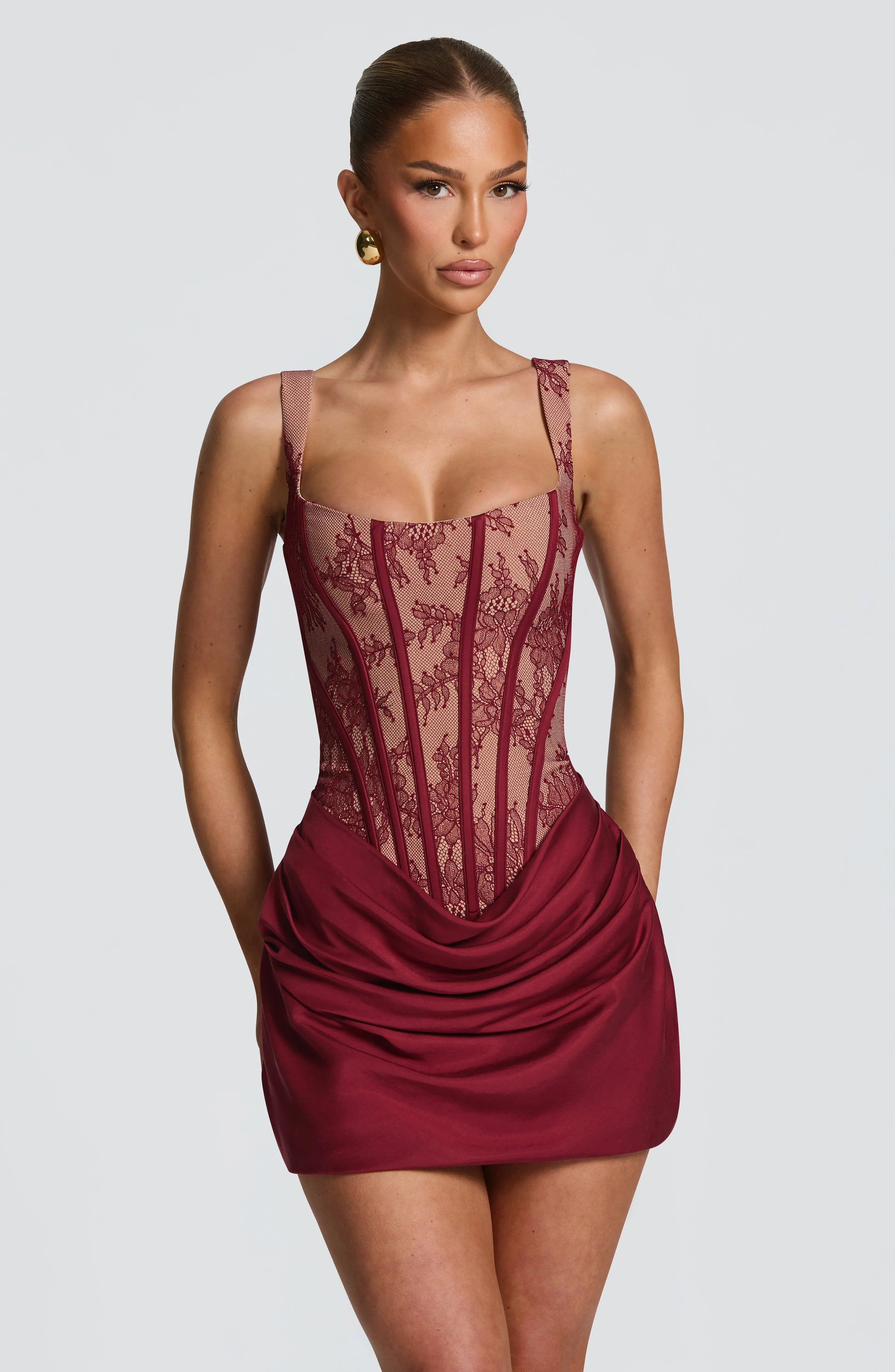 Cornelia Mini Dress - Burgundy Lace - Image 7
