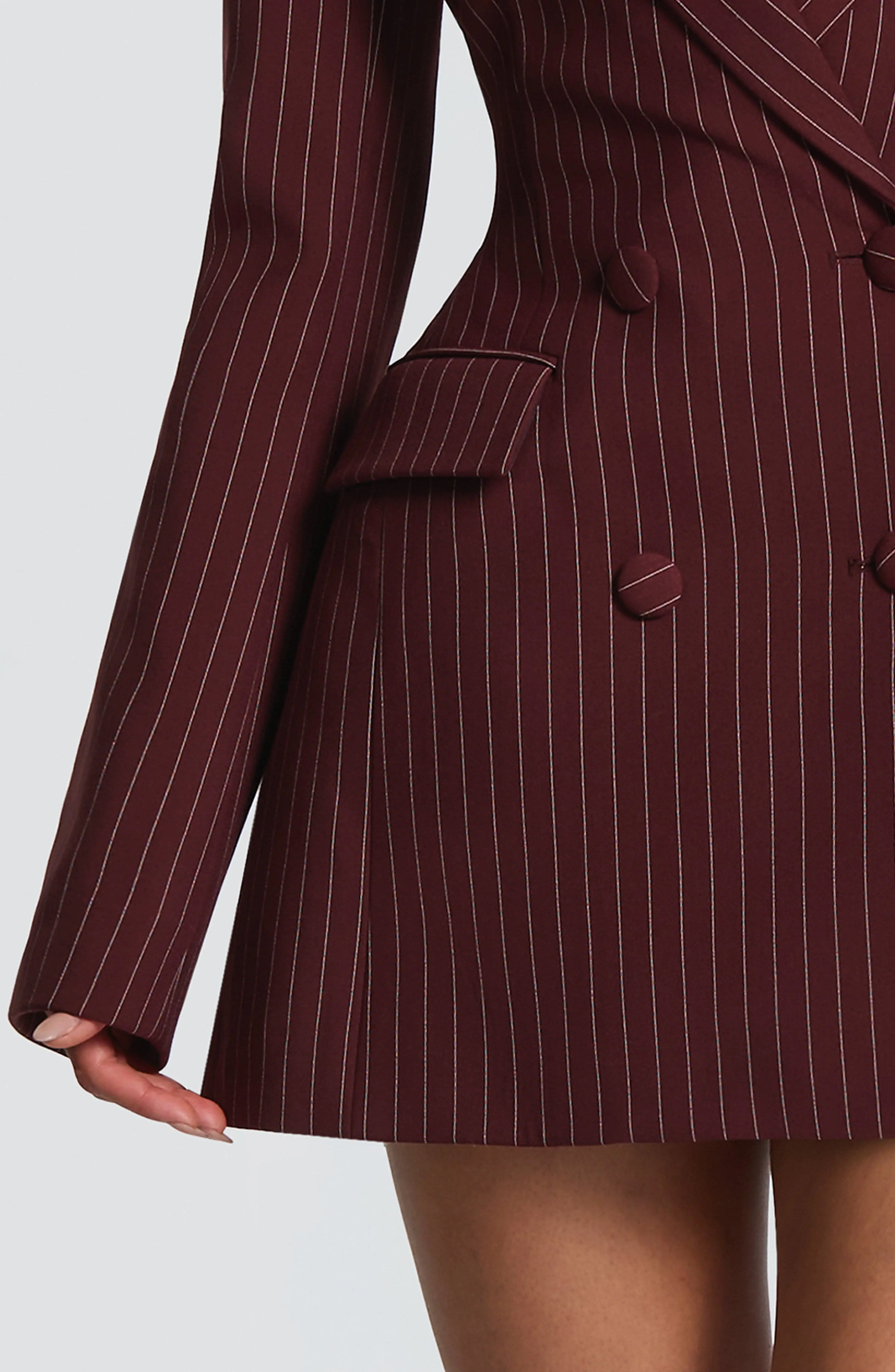 Elvira Mini Dress - Burgundy Pinstripe - Image 4